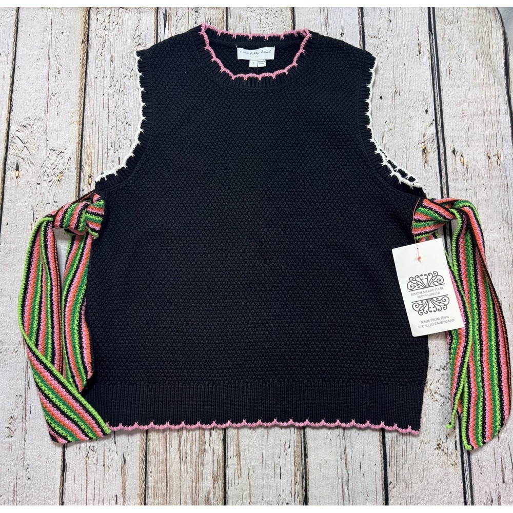 Never Fully Dressed Osaka Side Tie Vest Black Multi Knit Women's Size Medium NWT